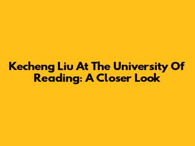 Kecheng Liu At The University Of Reading: A Closer Look