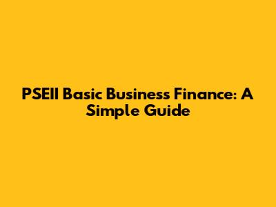 PSEII Basic Business Finance: A Simple Guide